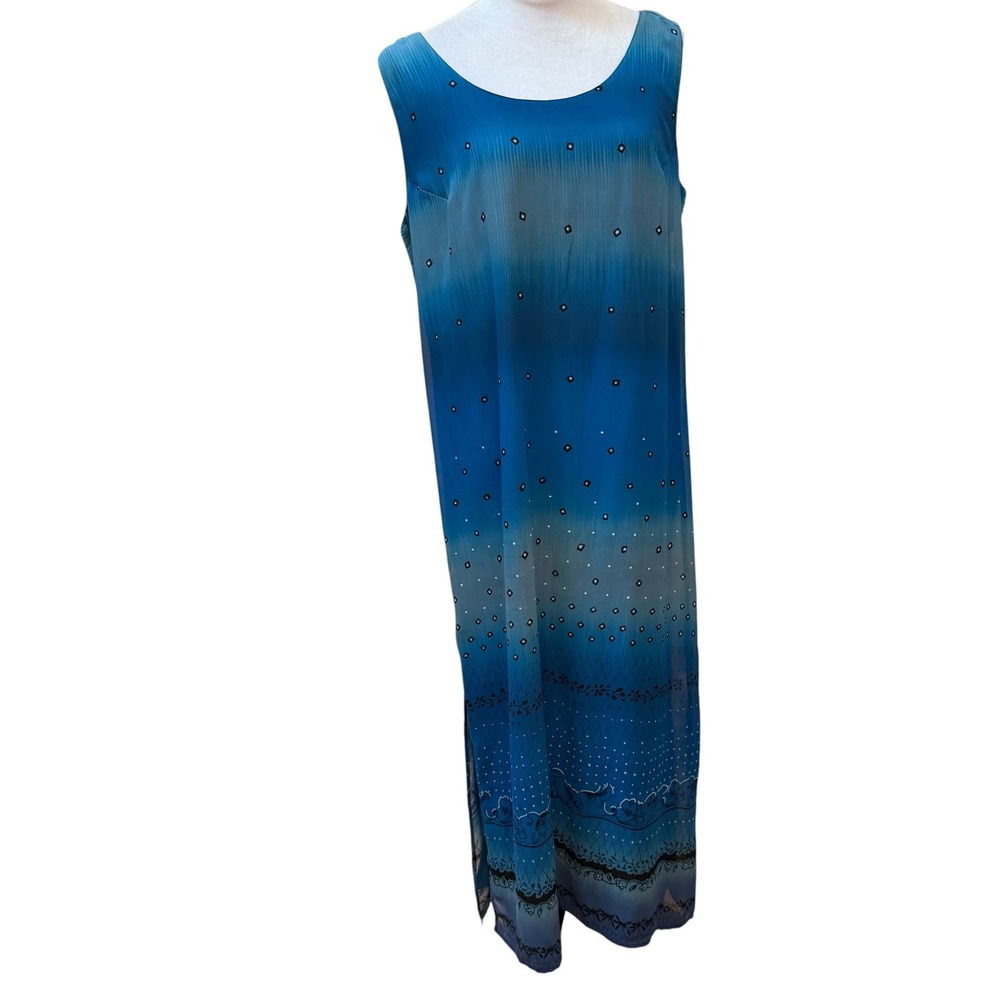 A Wild‎ Thyme Womens Blue Ombre Geometric Floral Border Print Maxi Dress Size 18